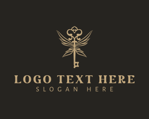 Locksmith - Antique Key Wings logo design