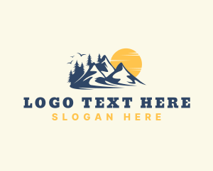 Camping - Forest Mountain Sunset logo design