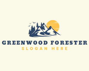 Forest Mountain Sunset logo design