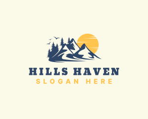 Forest Mountain Sunset logo design