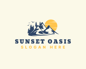 Forest Mountain Sunset logo design