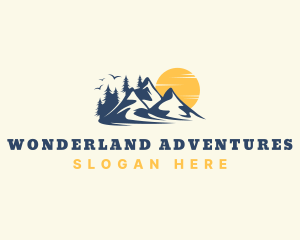 Forest Mountain Sunset logo design