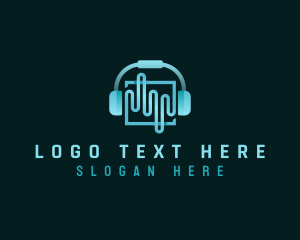 Bluetooth - Wave Headphones Technology logo design