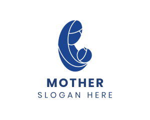 Blue Caring Mother & Child logo design