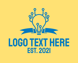 Cyberspace - Blue Digital Bulb logo design