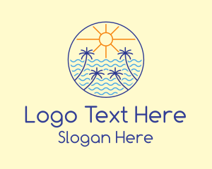 Tropical - Monoline Beach Waves logo design