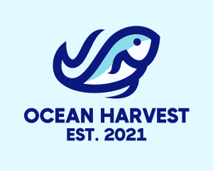 Wave Ocean Fish logo design