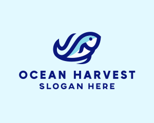 Wave Ocean Fish logo design