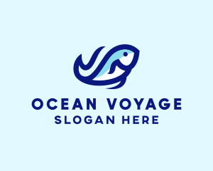 Wave Ocean Fish logo design