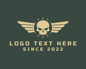 Death - Military Skull Wings logo design