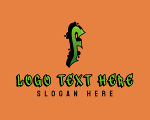 Doodle Artist - Green Graffiti Letter F logo design