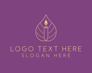 Candlelight - Minimalist Leaf Candle logo design
