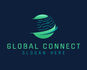 Digital Circuit Globe logo design