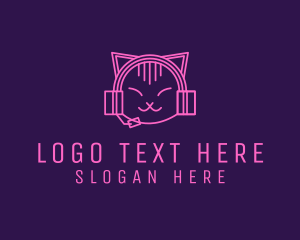 Podcast - Cat Gamer Headphones logo design