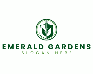 Leaves Shovel Gardening logo design