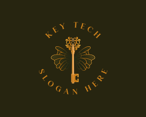 Vintage Key Wings logo design