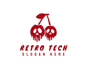 Retro Skull Cherry logo design