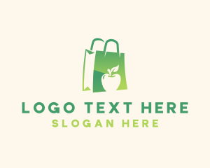 Online Shopping - Grocery Apple Shopping Bag logo design