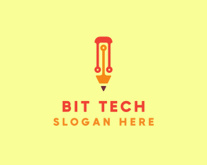 Tech Circuit Pencil  logo design