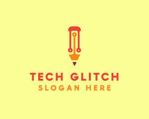 Tech Circuit Pencil  logo design