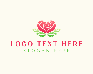 Flowering - Heart Rose Flower logo design
