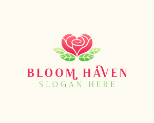 Heart Rose Flower logo design