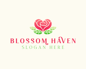 Flowering - Heart Rose Flower logo design