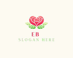 Flowering - Heart Rose Flower logo design