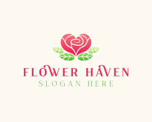 Heart Rose Flower logo design