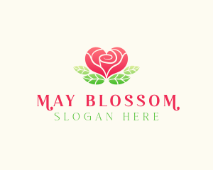 Heart Rose Flower logo design