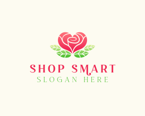 Heart Rose Flower logo design