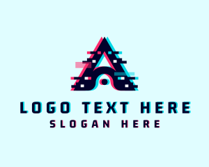 Digital - Cyber Anaglyph Glitch Letter A logo design