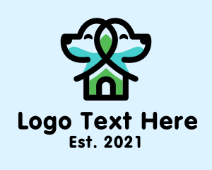 Puppy - Symmetrical Dog House logo design