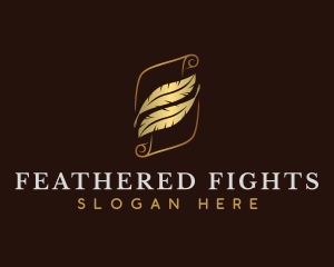 Scroll Quill Feather logo design