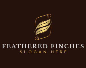 Scroll Quill Feather logo design