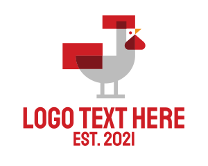Hen - Pixel Rooster Poultry logo design