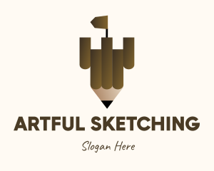 Sketching - Pencil Castle Fort logo design