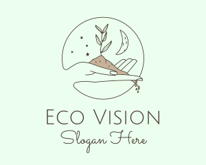 Eco Moon Hand  logo design