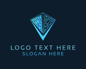 Ai - Blue Pyramid Brain logo design