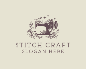 Cross Stitch - Floral Sewing Machine logo design