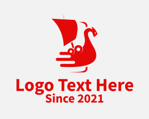 Ship - Red Viking Ship logo design