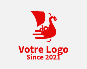 Ancient - Red Viking Ship logo design