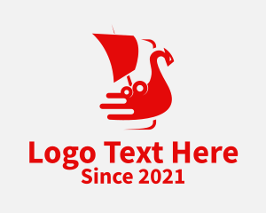 Traveller - Red Viking Ship logo design