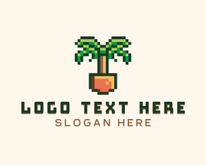 Holographic - 8bit Pixel Palm Tree logo design