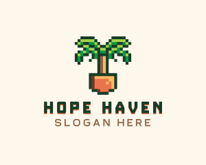 Y2k - 8bit Pixel Palm Tree logo design