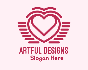 Line Art Heart Wings logo design