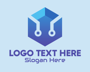 Circuitry - Blue Electric Hexagon logo design