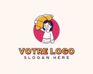 Croissant Girl Pastry Logo