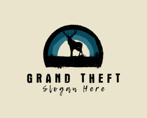 Hunting - Grunge Deer Moonlight Badge logo design