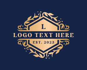 Wreath - Floral Hexagon Crest logo design